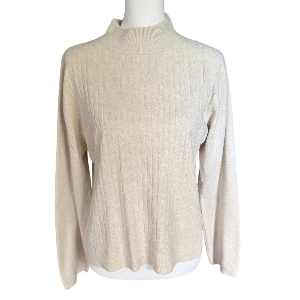 Crystal-Kobe Mock Neck Beige Sweater Large